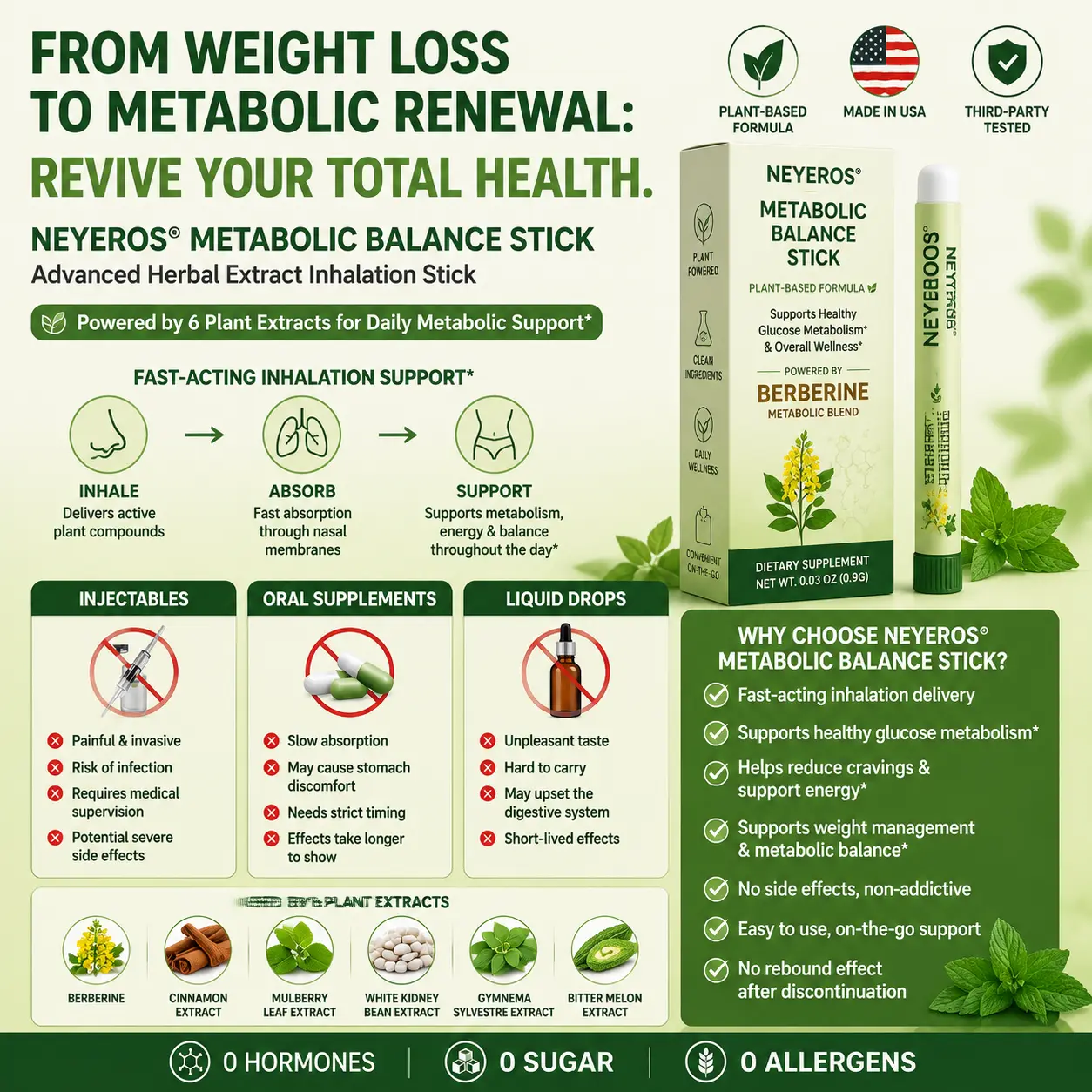 NEYEROS® 6-in-1 Herbal Metabolic Balance Inhalation Stick