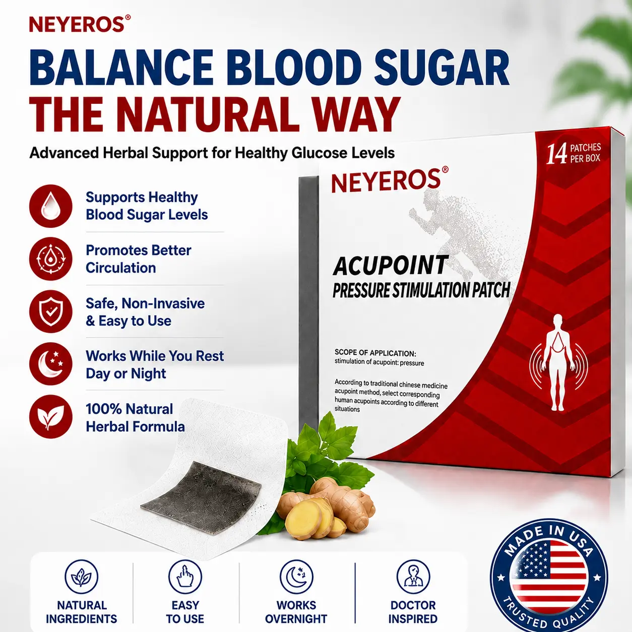 NEYEROS® | Blood Sugar Support Foot Patches – Natural Overnight Acupoint Wellness Patches